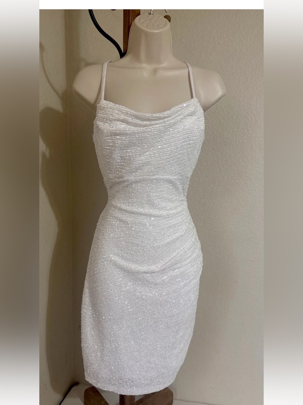 White Glitter Ruched Bodycon Mini Dress NWT Size 11